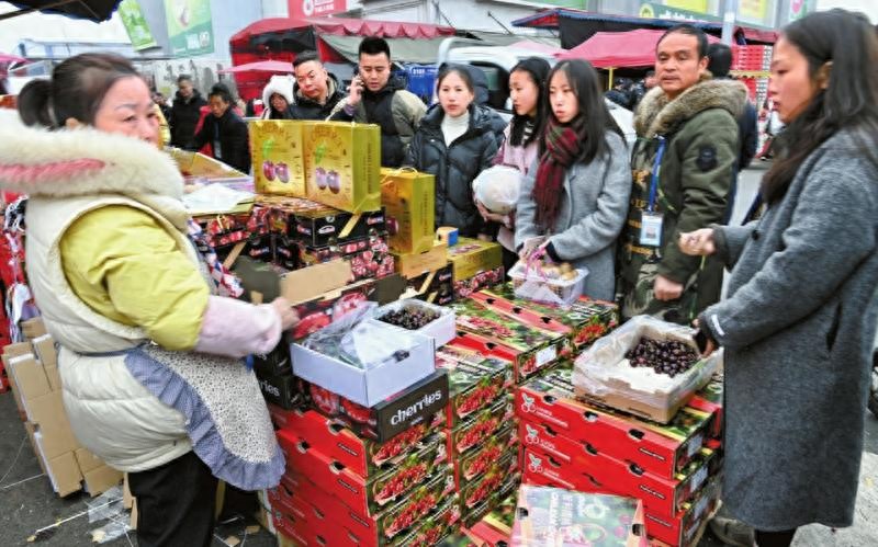 龙年春节年货采购热潮：成都雨润国际农产品交易中心车厘子成顶流