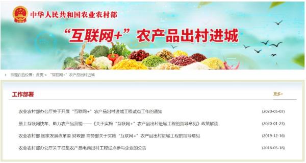 农业农村部启动互联网+农产品出村进城工程，计划2年内建成100个示范县